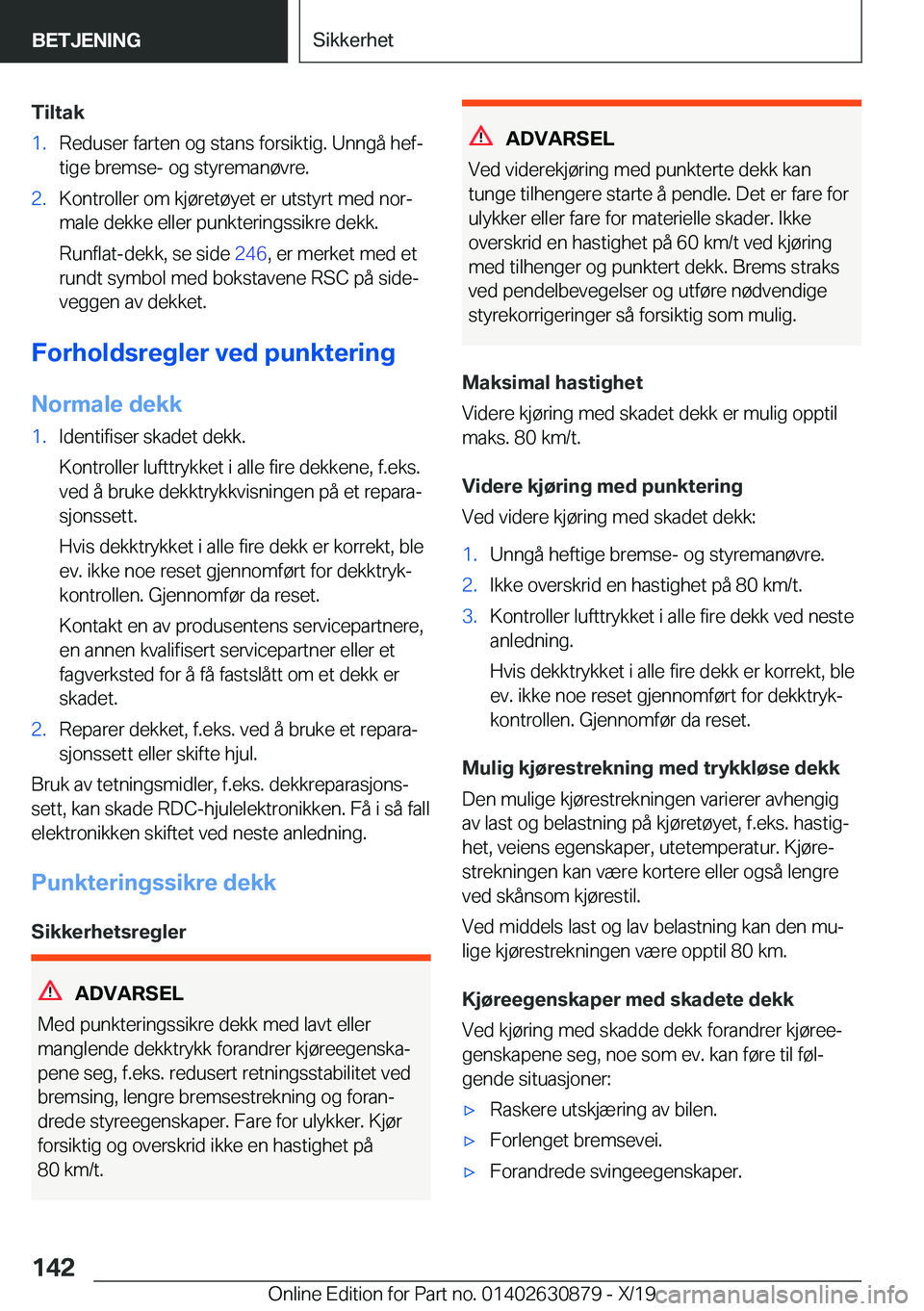 BMW 4 SERIES GRAN COUPE 2020  InstruksjonsbØker (in Norwegian) �T�i�l�t�a�k�1�.�R�e�d�u�s�e�r��f�a�r�t�e�n��o�g��s�t�a�n�s��f�o�r�s�i�k�t�i�g�.��U�n�n�g�å��h�e�fj
�t�i�g�e��b�r�e�m�s�e�-��o�g��s�t�y�r�e�m�a�n�
