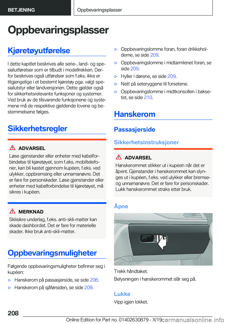 BMW 4 SERIES GRAN COUPE 2020  InstruksjonsbØker (in Norwegian) �O�p�p�b�e�v�a�r�i�n�g�s�p�l�a�s�s�e�r�K�j�