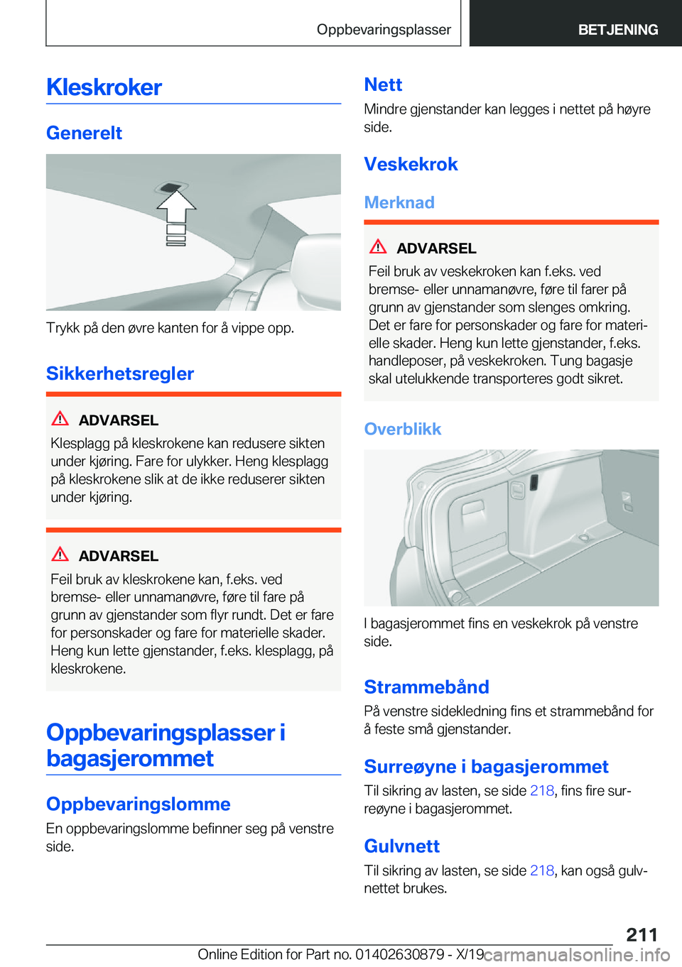 BMW 4 SERIES GRAN COUPE 2020  InstruksjonsbØker (in Norwegian) �K�l�e�s�k�r�o�k�e�r
�G�e�n�e�r�e�l�t
�T�r�y�k�k��p�å��d�e�n��