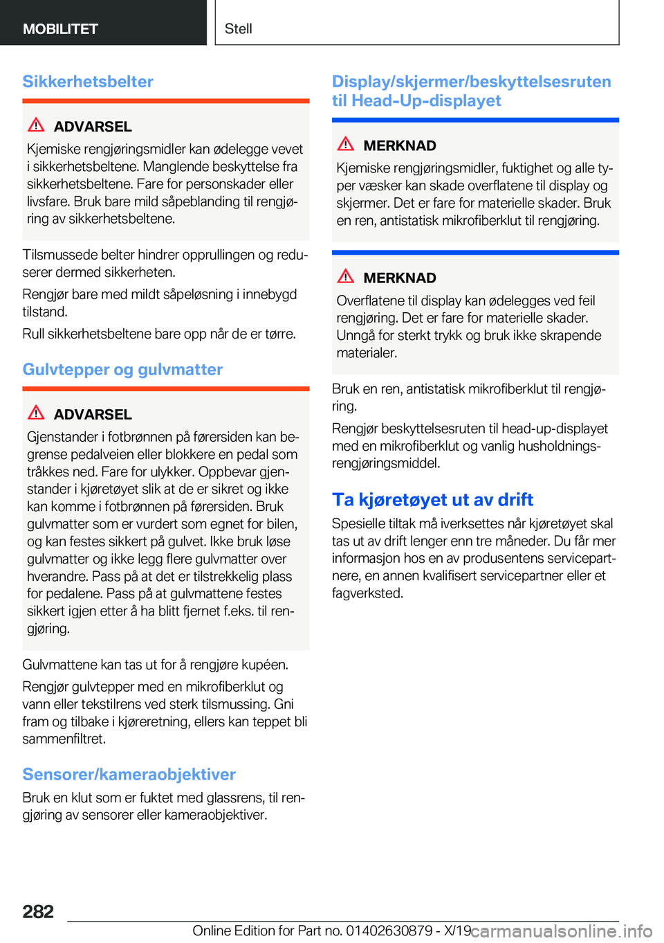 BMW 4 SERIES GRAN COUPE 2020  InstruksjonsbØker (in Norwegian) �S�i�k�k�e�r�h�e�t�s�b�e�l�t�e�r
�A�D�V�A�R�S�E�L
�K�j�e�m�i�s�k�e��r�e�n�g�j�