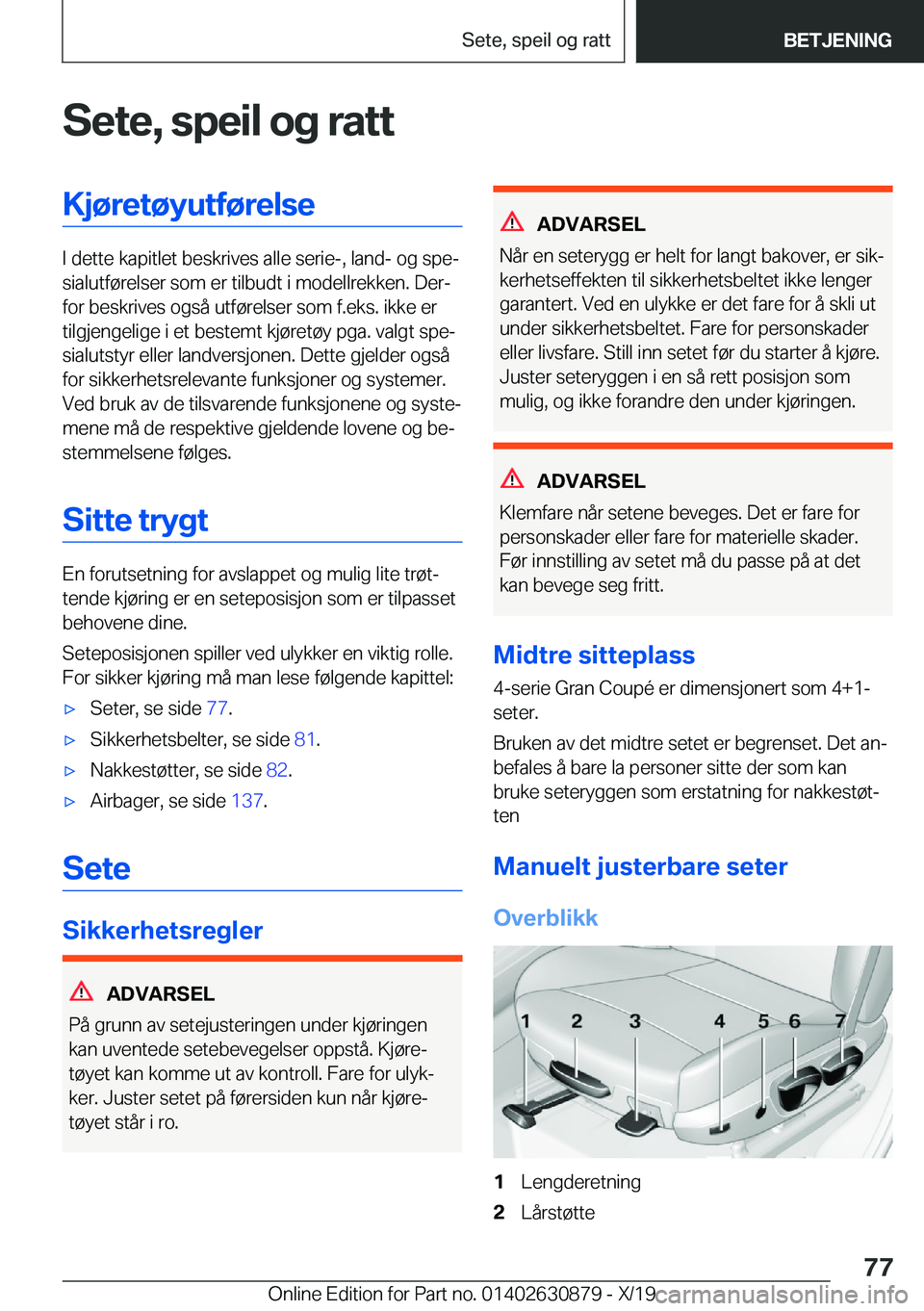 BMW 4 SERIES GRAN COUPE 2020  InstruksjonsbØker (in Norwegian) �S�e�t�e�,��s�p�e�i�l��o�g��r�a�t�t�K�j�