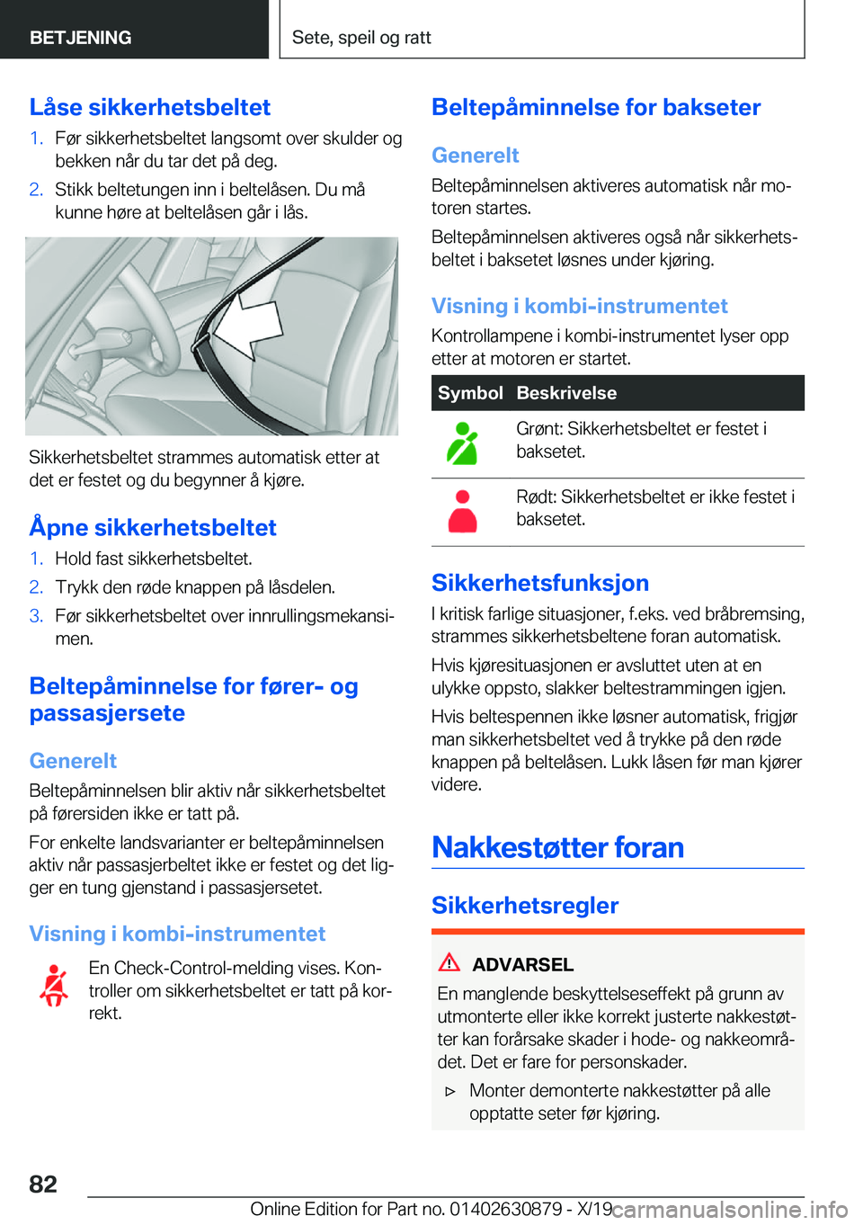 BMW 4 SERIES GRAN COUPE 2020  InstruksjonsbØker (in Norwegian) �L�å�s�e��s�i�k�k�e�r�h�e�t�s�b�e�l�t�e�t�1�.�F�