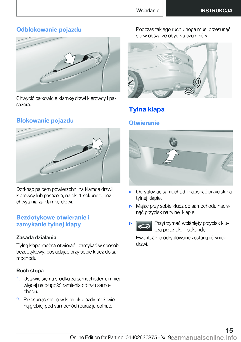 BMW 4 SERIES GRAN COUPE 2020  Instrukcja obsługi (in Polish) �O�d�b�l�o�k�o�w�a�n�i�e��p�o�j�a�z�d�u
�C�h�w�y�c�i�