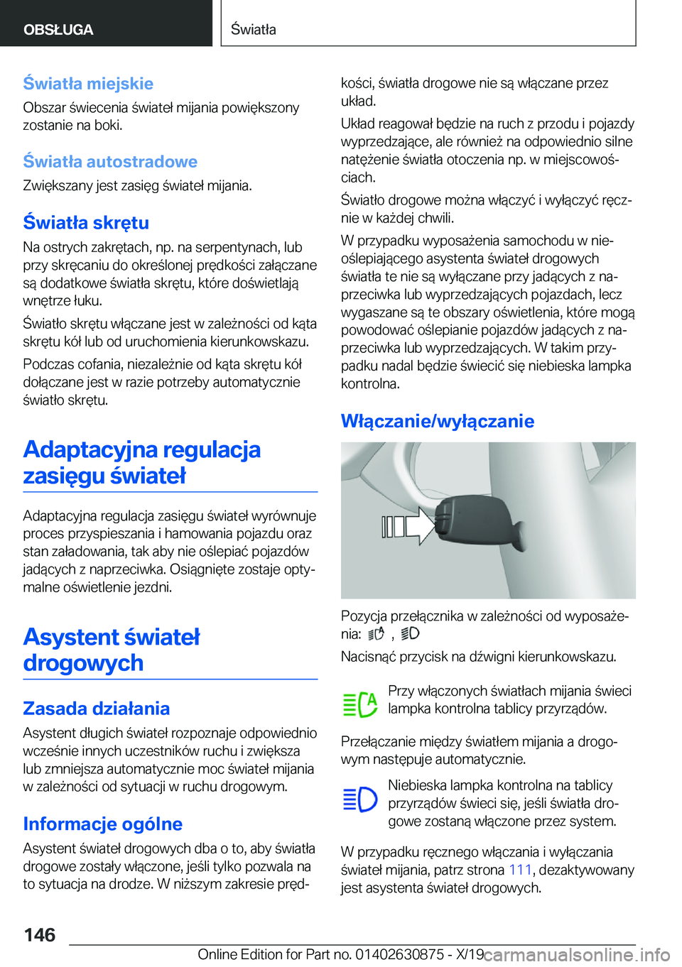 BMW 4 SERIES GRAN COUPE 2020  Instrukcja obsługi (in Polish) �w�i�a�t�ł�a��m�i�e�j�s�k�i�e�O�b�s�z�a�r��w�i�e�c�e�n�i�a��w�i�a�t�e�ł��m�i�j�a�n�i�a��p�o�w�i�