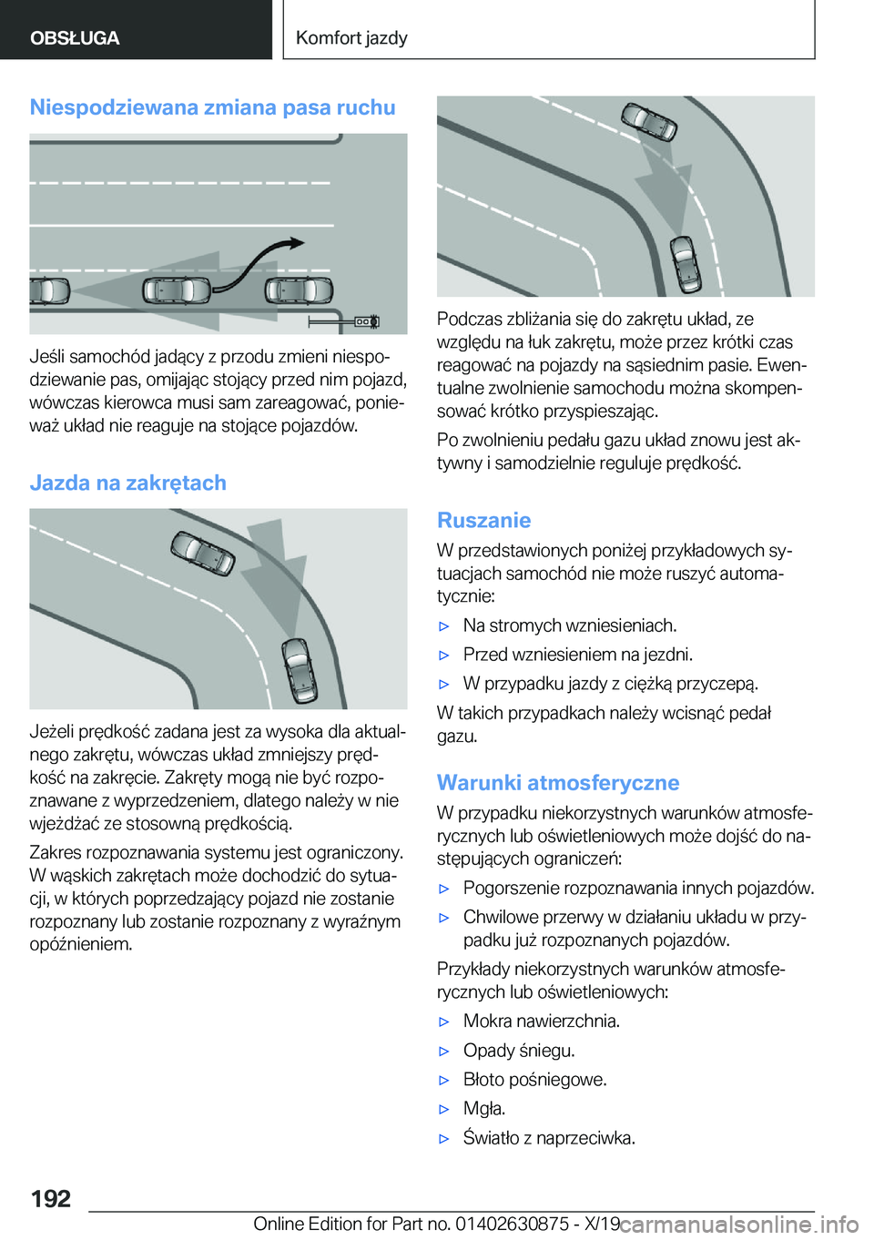BMW 4 SERIES GRAN COUPE 2020  Instrukcja obsługi (in Polish) �N�i�e�s�p�o�d�z�i�e�w�a�n�a��z�m�i�a�n�a��p�a�s�a��r�u�c�h�u
�J�e�l�i��s�a�m�o�c�h�