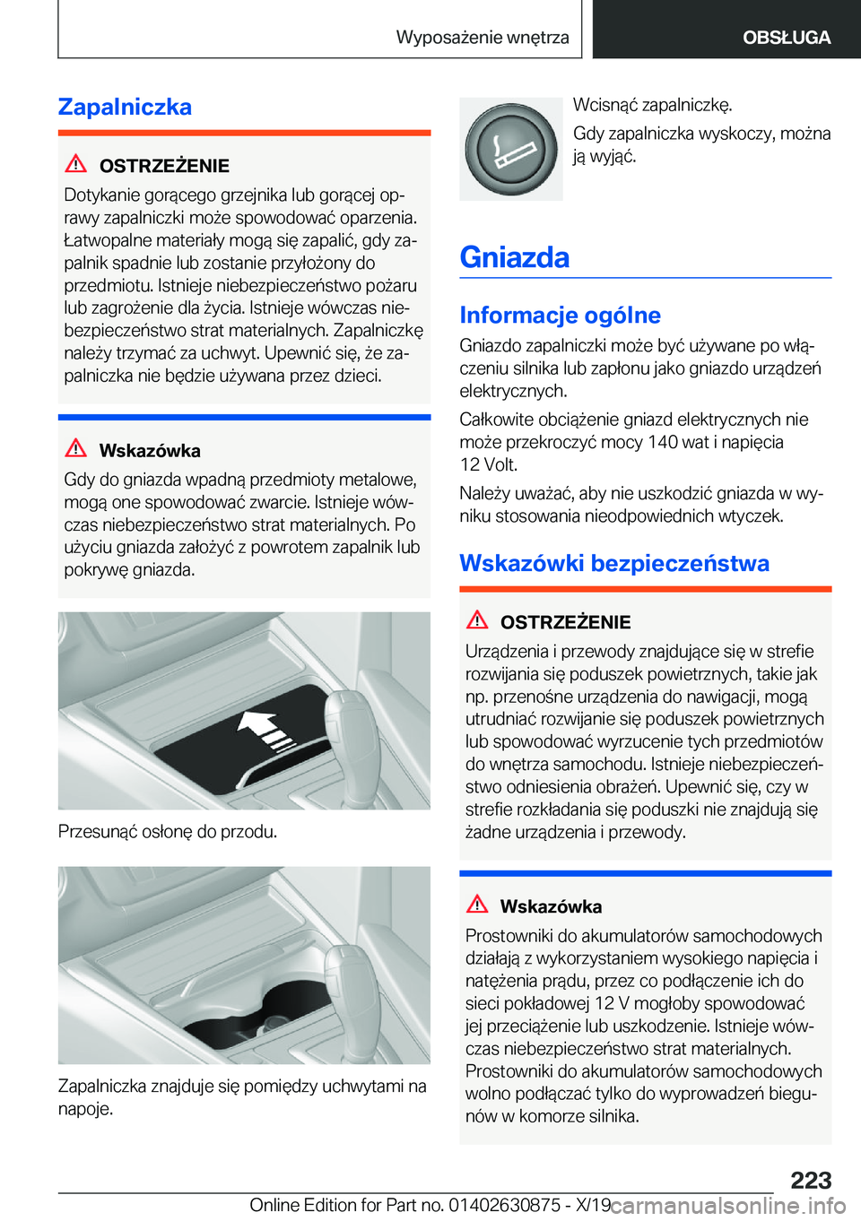 BMW 4 SERIES GRAN COUPE 2020  Instrukcja obsługi (in Polish) �Z�a�p�a�l�n�i�c�z�k�a
�O�S�T�R�Z�E8�E�N�I�E
�D�o�t�y�k�a�n�i�e��g�o�r�