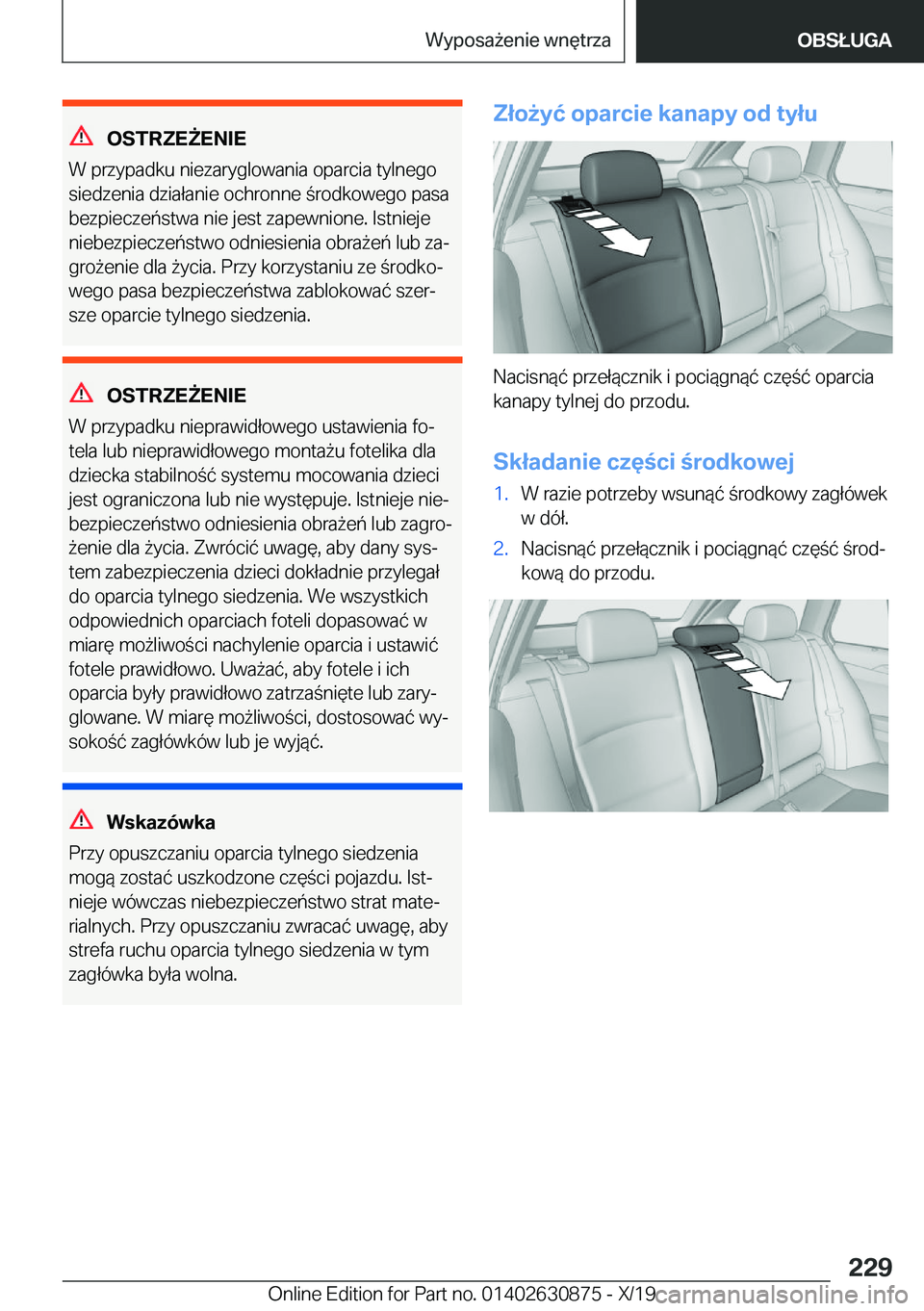 BMW 4 SERIES GRAN COUPE 2020  Instrukcja obsługi (in Polish) �O�S�T�R�Z�E8�E�N�I�E
�W��p�r�z�y�p�a�d�k�u��n�i�e�z�a�r�y�g�l�o�w�a�n�i�a��o�p�a�r�c�i�a��t�y�l�n�e�g�o �s�i�e�d�z�e�n�i�a��d�z�i�a�ł�a�n�i�e��o�c�h�r�o�n�n�e��r�o�d�k�o�w�e�g�o��p�a�s�a�