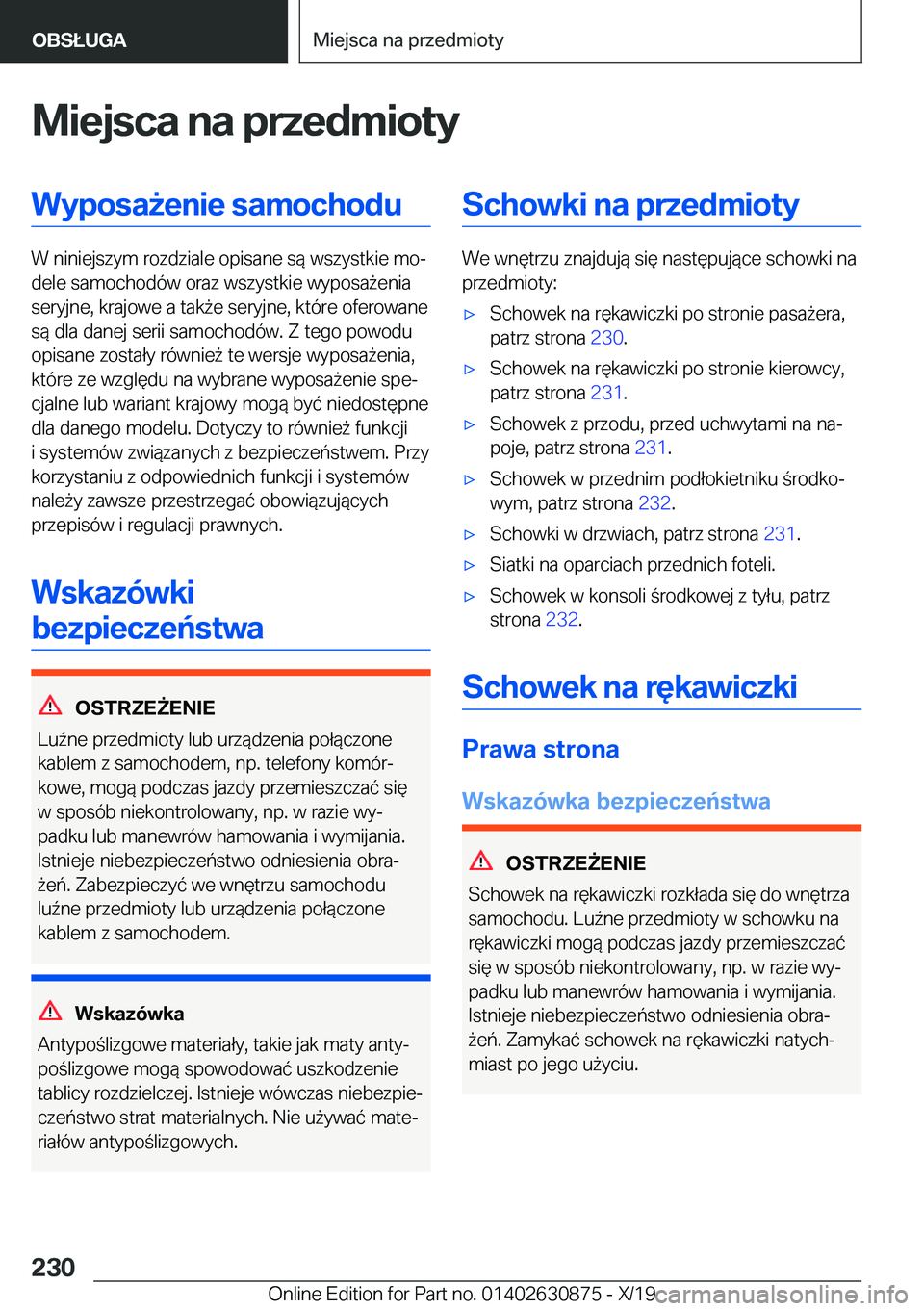 BMW 4 SERIES GRAN COUPE 2020  Instrukcja obsługi (in Polish) �M�i�e�j�s�c�a��n�a��p�r�z�e�d�m�i�o�t�y�W�y�p�o�s�a9�e�n�i�e��s�a�m�o�c�h�o�d�u
�W��n�i�n�i�e�j�s�z�y�m��r�o�z�d�z�i�a�l�e��o�p�i�s�a�n�e��s�