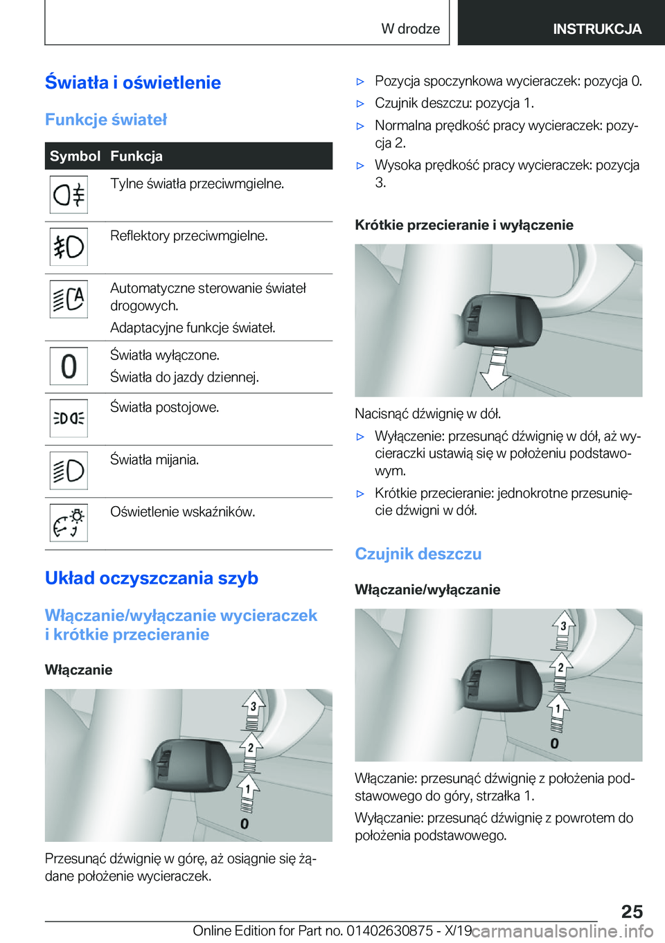 BMW 4 SERIES GRAN COUPE 2020  Instrukcja obsługi (in Polish) �w�i�a�t�ł�a��i��o�w�i�e�t�l�e�n�i�e
�F�u�n�k�c�j�e��w�i�a�t�e�ł�S�y�m�b�o�l�F�u�n�k�c�j�a�T�y�l�n�e��w�i�a�t�ł�a��p�r�z�e�c�i�w�m�g�i�e�l�n�e�.�R�e�f�l�e�k�t�o�r�y��p�r�z�e�c�i�w�m�g