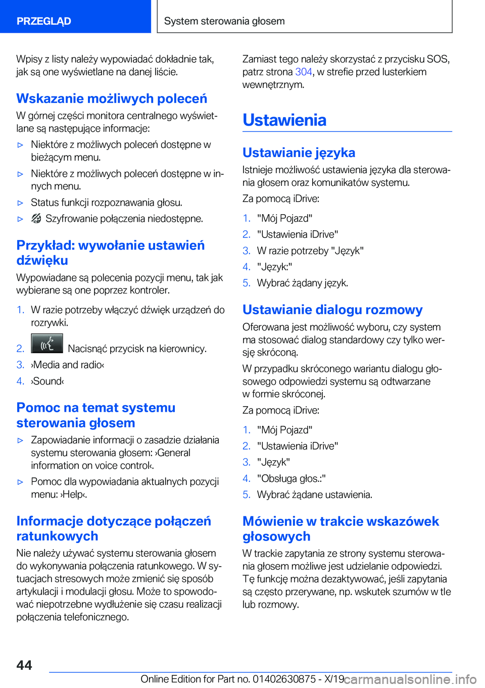 BMW 4 SERIES GRAN COUPE 2020  Instrukcja obsługi (in Polish) �W�p�i�s�y��z��l�i�s�t�y��n�a�l�e9�y��w�y�p�o�w�i�a�d�a�