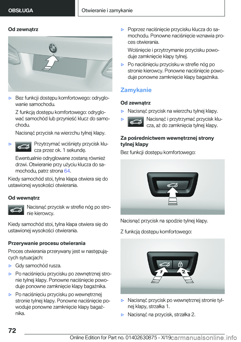 BMW 4 SERIES GRAN COUPE 2020  Instrukcja obsługi (in Polish) �O�d��z�e�w�n�ą�t�r�z'x�B�e�z��f�u�n�k�c�j�i��d�o�s�t�