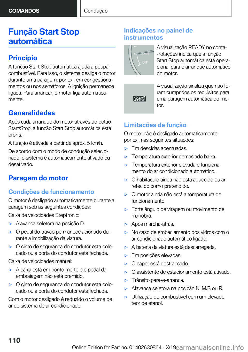 BMW 4 SERIES GRAN COUPE 2020  Manual do condutor (in Portuguese) �F�u�n�