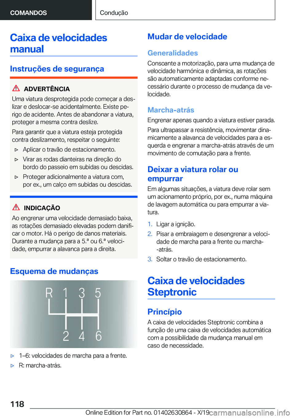 BMW 4 SERIES GRAN COUPE 2020  Manual do condutor (in Portuguese) �C�a�i�x�a��d�e��v�e�l�o�c�i�d�a�d�e�s�m�a�n�u�a�l
�I�n�s�t�r�u�