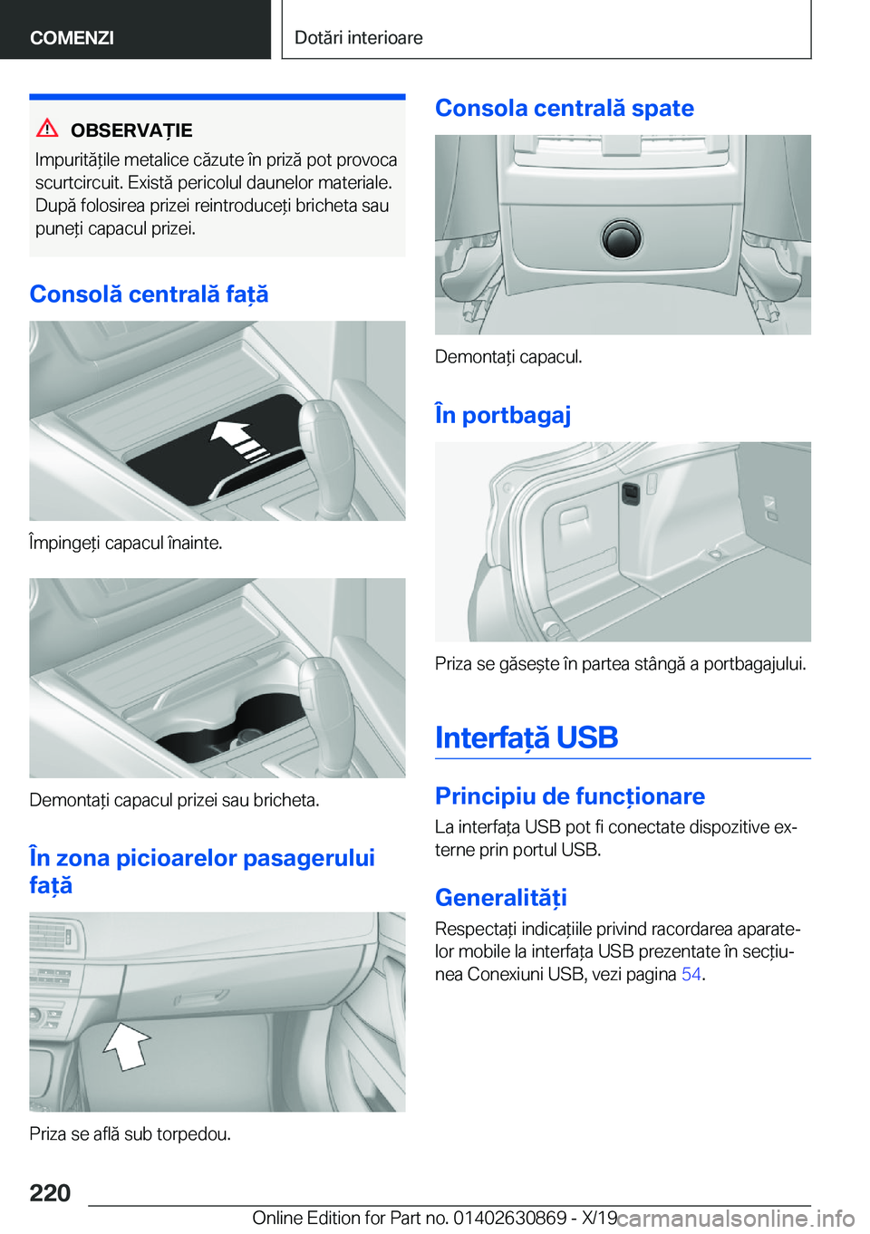 BMW 4 SERIES GRAN COUPE 2020  Ghiduri De Utilizare (in Romanian) �O�B�S�E�R�V�A)�I�E
�I�m�p�u�r�i�t�