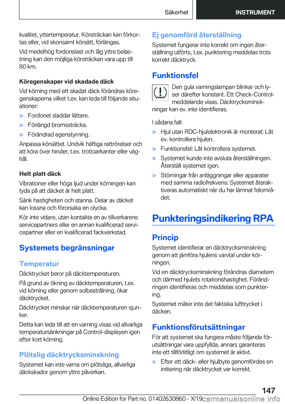 BMW 4 SERIES GRAN COUPE 2020  InstruktionsbÖcker (in Swedish) �k�v�a�l�i�t�e�t�,��y�t�t�e�r�t�e�m�p�e�r�a�t�u�r�.��K�