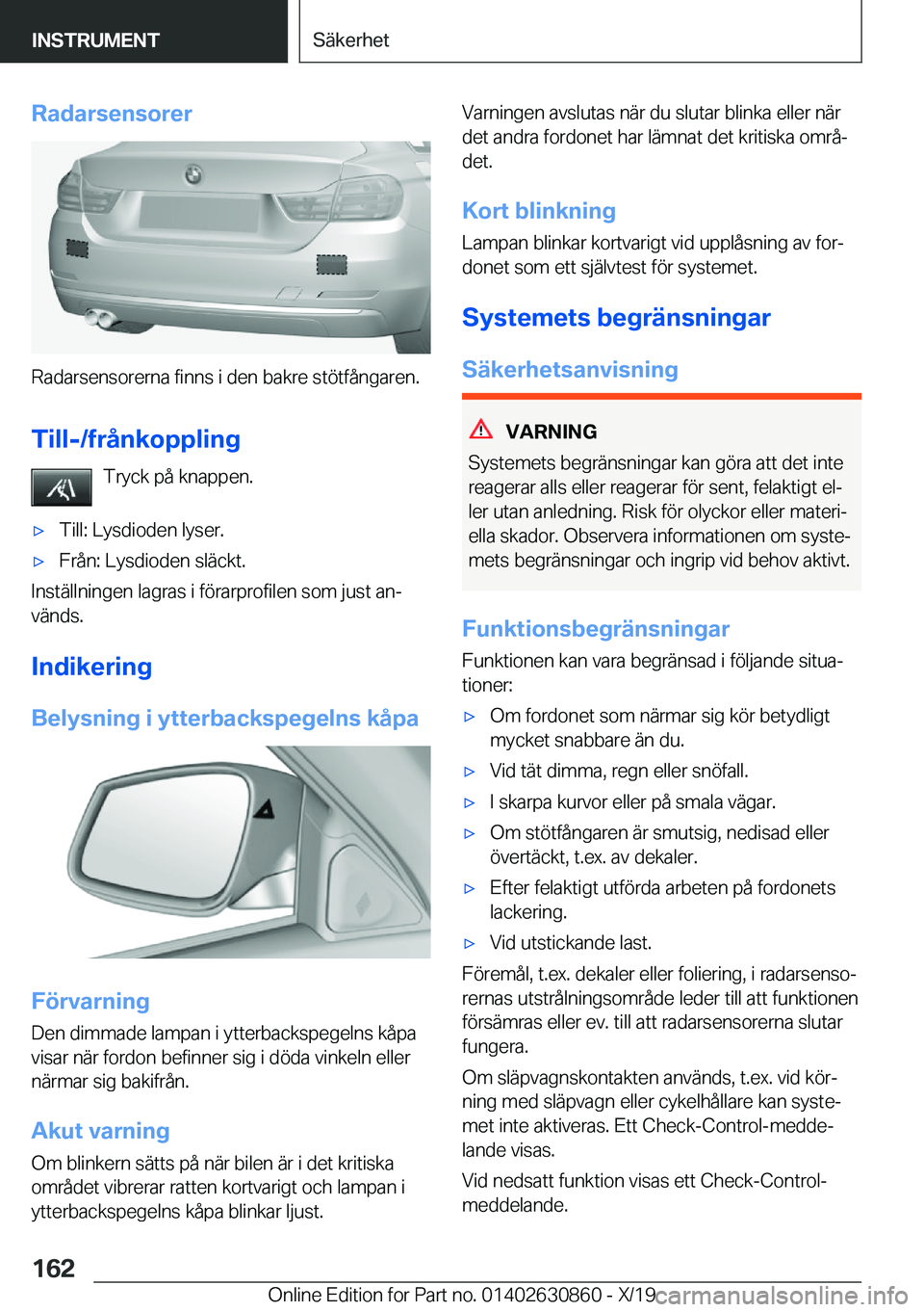 BMW 4 SERIES GRAN COUPE 2020  InstruktionsbÖcker (in Swedish) �R�a�d�a�r�s�e�n�s�o�r�e�r
�R�a�d�a�r�s�e�n�s�o�r�e�r�n�a��f�i�n�n�s��i��d�e�n��b�a�k�r�e��s�t�