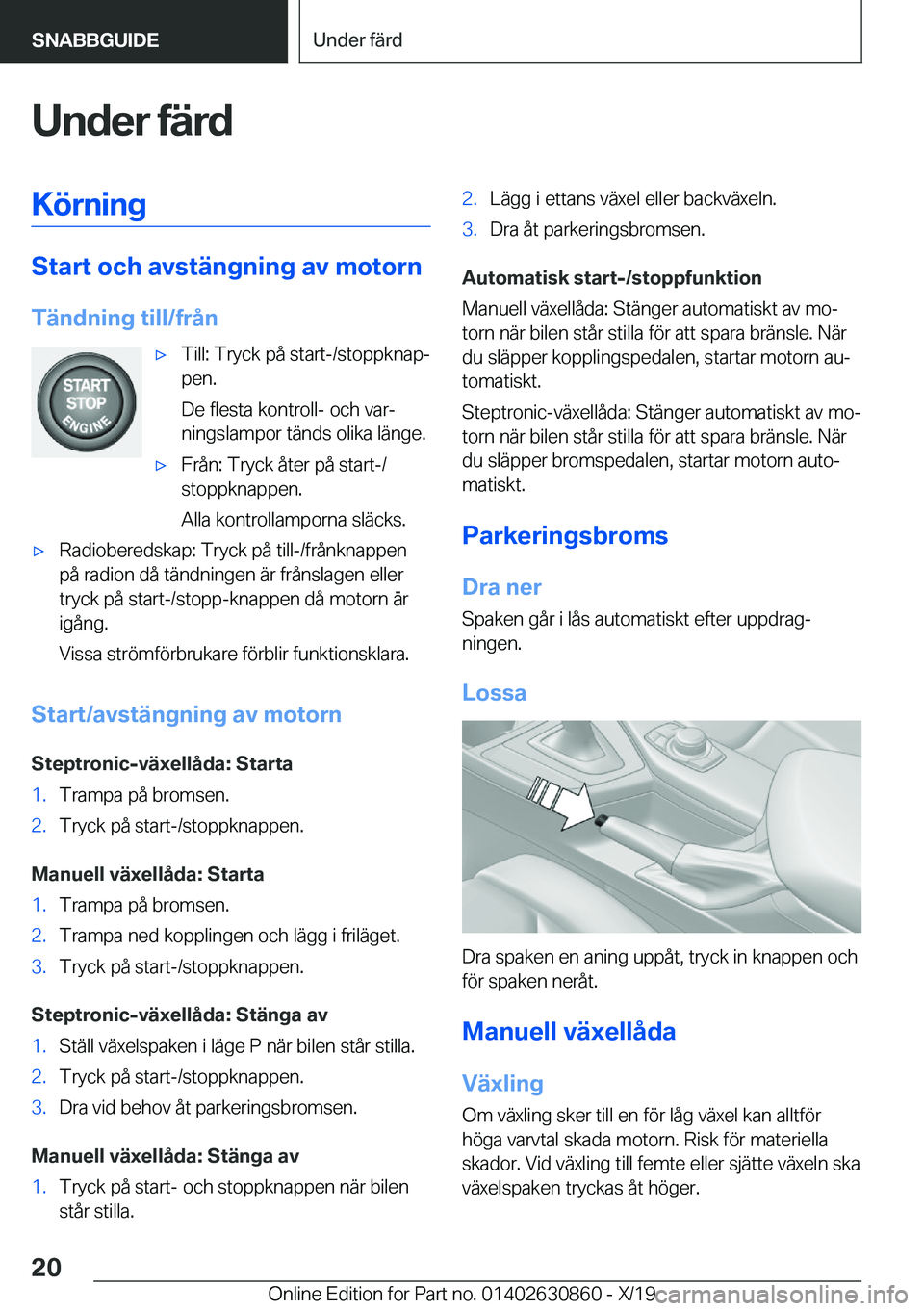BMW 4 SERIES GRAN COUPE 2020  InstruktionsbÖcker (in Swedish) �U�n�d�e�r��f�ä�r�d�K�