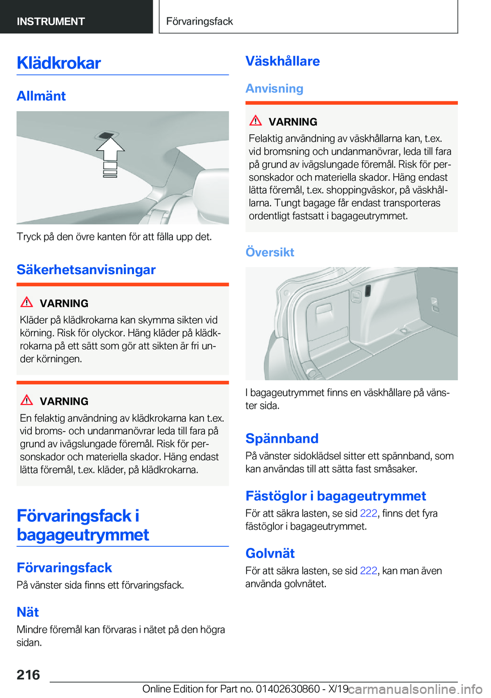 BMW 4 SERIES GRAN COUPE 2020  InstruktionsbÖcker (in Swedish) �K�l�ä�d�k�r�o�k�a�r
�A�l�l�m�ä�n�t
�T�r�y�c�k��p�å��d�e�n��