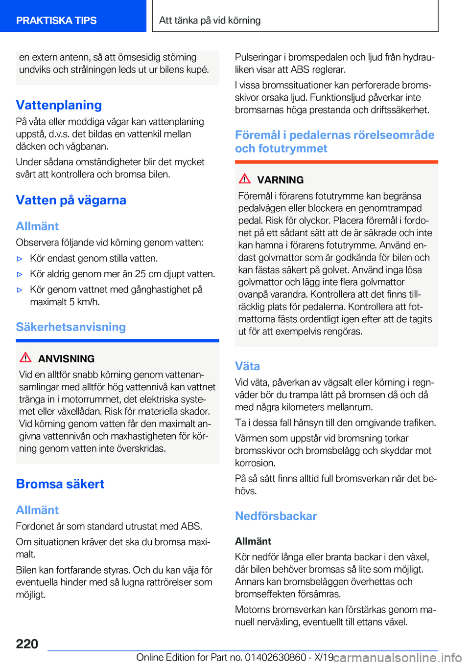 BMW 4 SERIES GRAN COUPE 2020  InstruktionsbÖcker (in Swedish) �e�n��e�x�t�e�r�n��a�n�t�e�n�n�,��s�å��a�t�t��