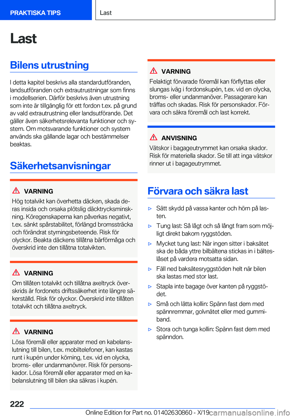 BMW 4 SERIES GRAN COUPE 2020  InstruktionsbÖcker (in Swedish) �L�a�s�t�B�i�l�e�n�s��u�t�r�u�s�t�n�i�n�g
�I��d�e�t�t�a��k�a�p�i�t�e�l��b�e�s�k�r�i�v�s��a�l�l�a��s�t�a�n�d�a�r�d�u�t�f�