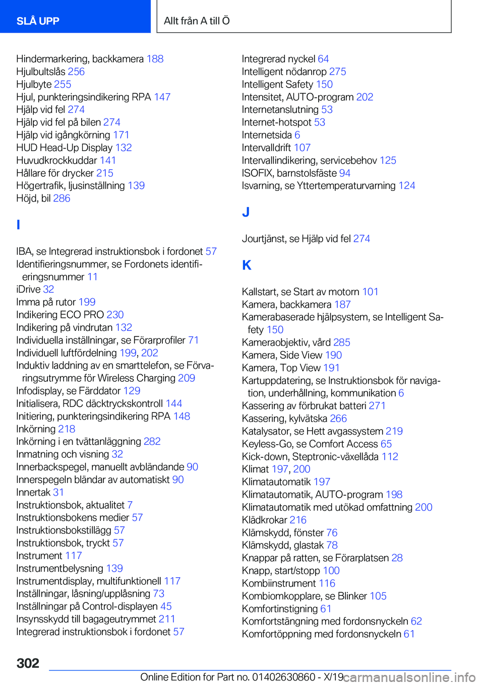 BMW 4 SERIES GRAN COUPE 2020  InstruktionsbÖcker (in Swedish) �H�i�n�d�e�r�m�a�r�k�e�r�i�n�g�,��b�a�c�k�k�a�m�e�r�a��1�8�8�
�H�j�u�l�b�u�l�t�s�l�å�s� �2�5�6�
�H�j�u�l�b�y�t�e� �2�5�5�
�H�j�u�l�,��p�u�n�k�t�e�r�i�n�g�s�i�n�d�i�k�e�r�i�n�g��R�P�A� �1�4�
