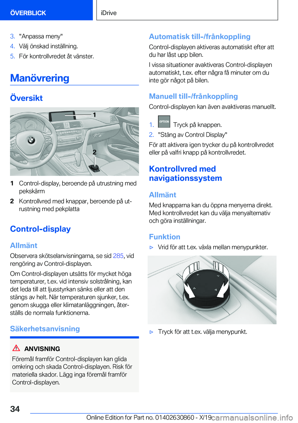 BMW 4 SERIES GRAN COUPE 2020  InstruktionsbÖcker (in Swedish) �3�.��A�n�p�a�s�s�a��m�e�n�y��4�.�V�ä�l�j��