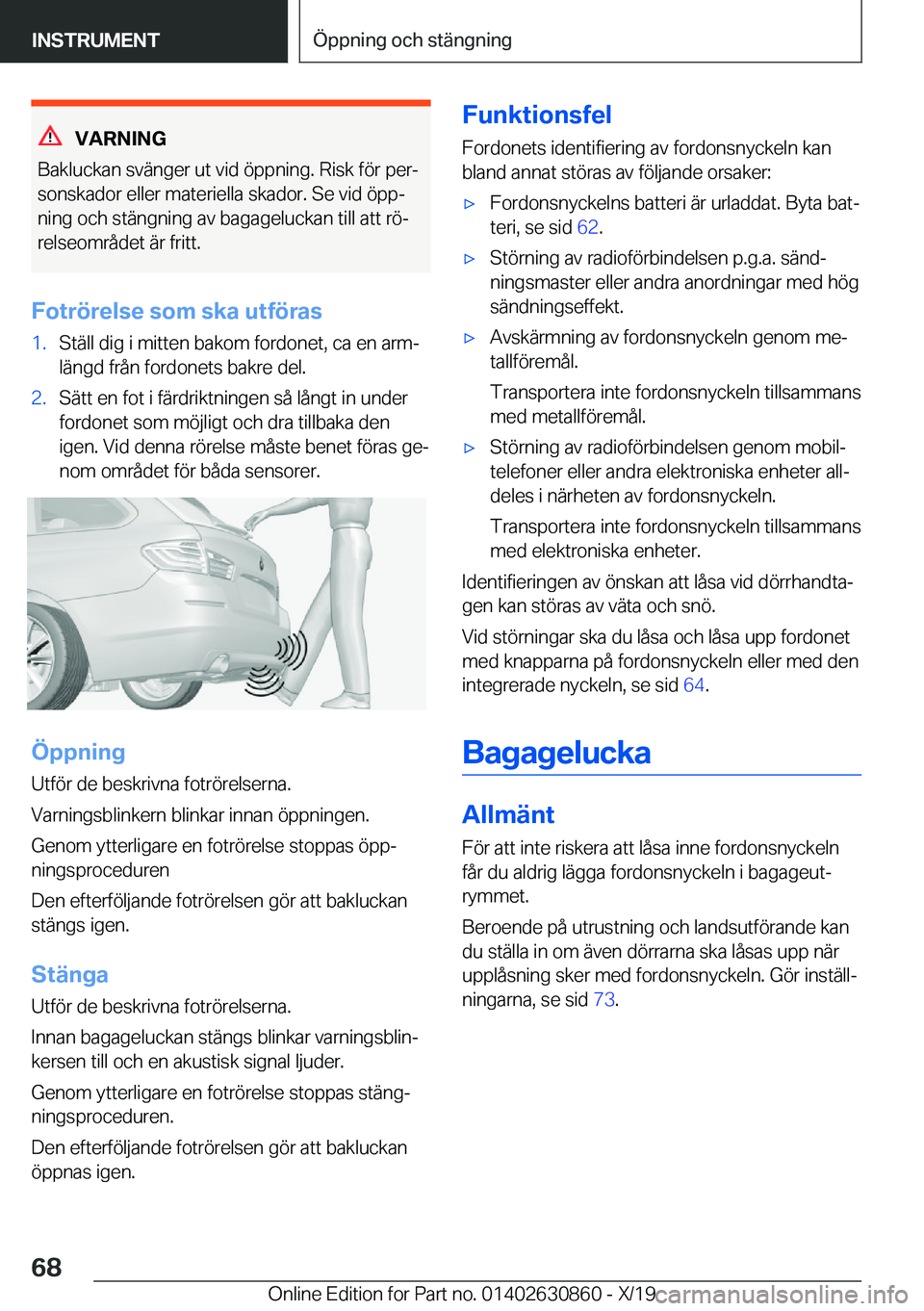 BMW 4 SERIES GRAN COUPE 2020  InstruktionsbÖcker (in Swedish) �V�A�R�N�I�N�G
�B�a�k�l�u�c�k�a�n��s�v�ä�n�g�e�r��u�t��v�i�d��