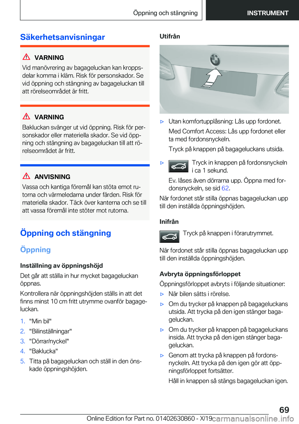BMW 4 SERIES GRAN COUPE 2020  InstruktionsbÖcker (in Swedish) �S�ä�k�e�r�h�e�t�s�a�n�v�i�s�n�i�n�g�a�r
�V�A�R�N�I�N�G
�V�i�d��m�a�n�