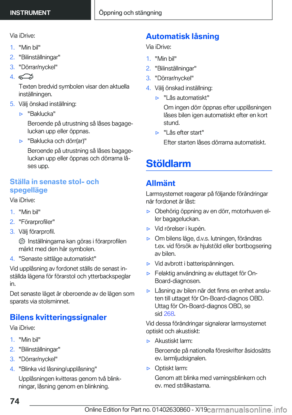 BMW 4 SERIES GRAN COUPE 2020  InstruktionsbÖcker (in Swedish) �V�i�a��i�D�r�i�v�e�:�1�.��M�i�n��b�i�l��2�.��B�i�l�i�n�s�t�ä�l�l�n�i�n�g�a�r��3�.��D�