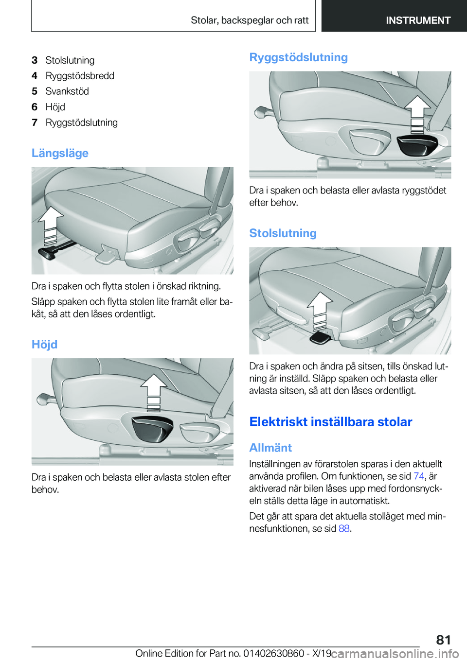 BMW 4 SERIES GRAN COUPE 2020  InstruktionsbÖcker (in Swedish) �3�S�t�o�l�s�l�u�t�n�i�n�g�4�R�y�g�g�s�t�
