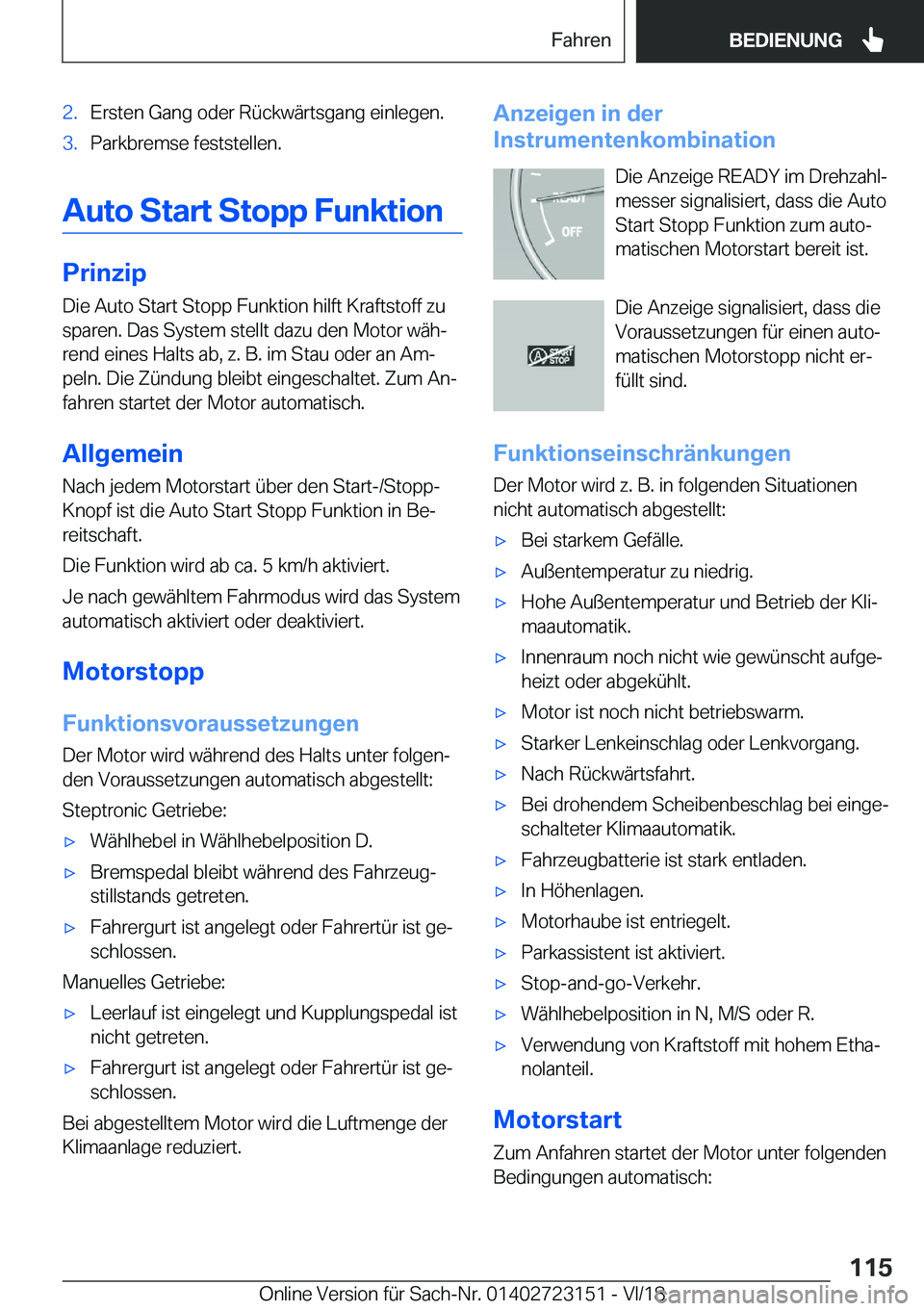 BMW 4 SERIES GRAN COUPE 2019  Betriebsanleitungen (in German) �2�.�E�r�s�t�e�n��G�a�n�g��o�d�e�r��R�