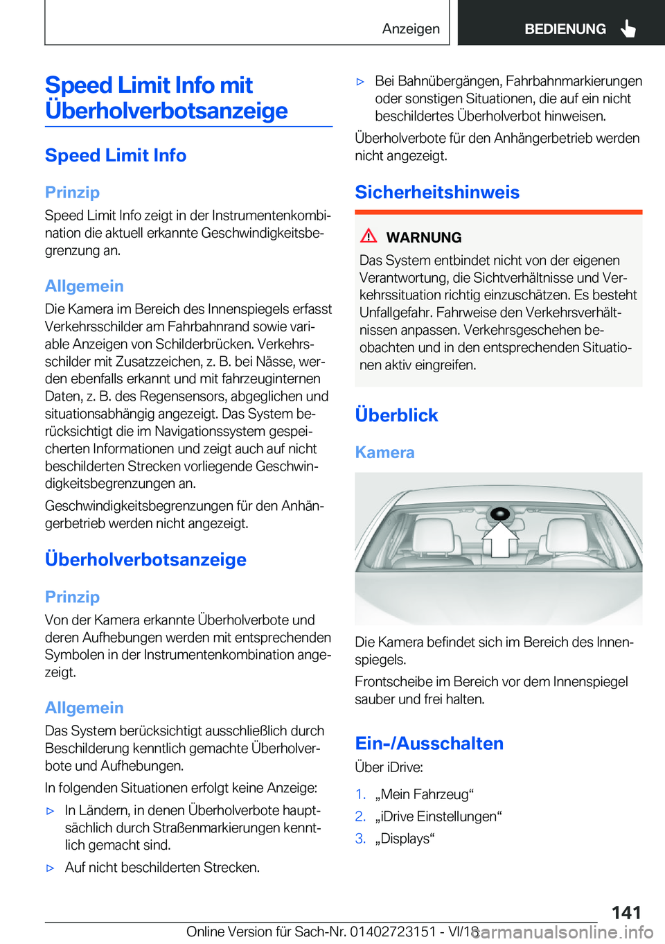 BMW 4 SERIES GRAN COUPE 2019  Betriebsanleitungen (in German) �S�p�e�e�d��L�i�m�i�t��I�n�f�o��m�i�t�