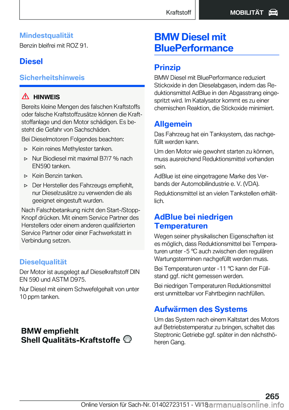 BMW 4 SERIES GRAN COUPE 2019  Betriebsanleitungen (in German) �M�i�n�d�e�s�t�q�u�a�l�i�t�