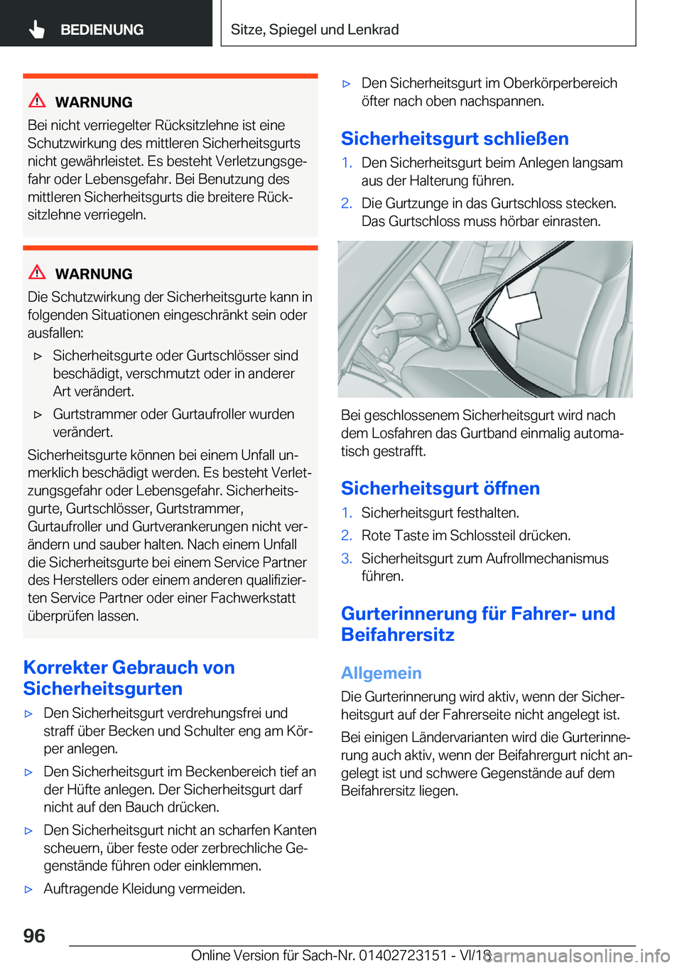 BMW 4 SERIES GRAN COUPE 2019  Betriebsanleitungen (in German) �W�A�R�N�U�N�G
�B�e�i��n�i�c�h�t��v�e�r�r�i�e�g�e�l�t�e�r��R�