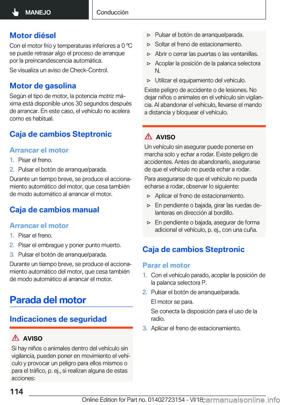 BMW 4 SERIES GRAN COUPE 2019  Manuales de Empleo (in Spanish) �M�o�t�o�r��d�i�