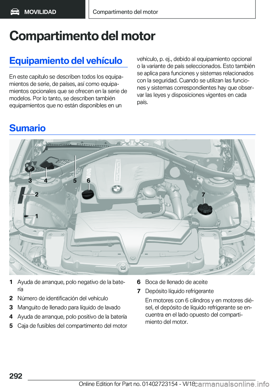 BMW 4 SERIES GRAN COUPE 2019  Manuales de Empleo (in Spanish) �C�o�m�p�a�r�t�i�m�e�n�t�o��d�e�l��m�o�t�o�r�E�q�u�i�p�a�m�i�e�n�t�o��d�e�l��v�e�h�