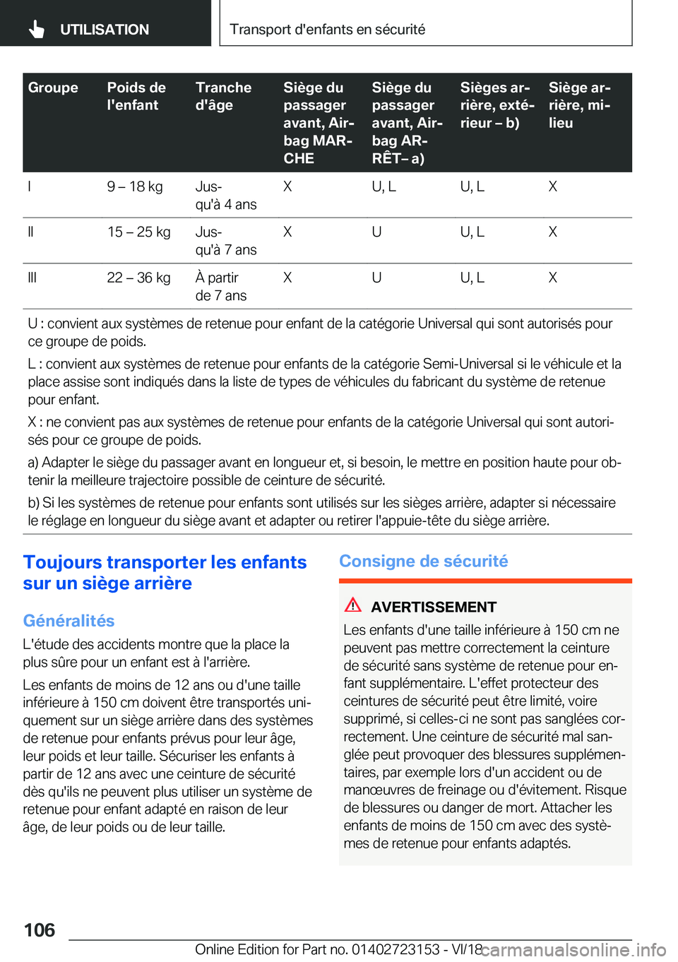 BMW 4 SERIES GRAN COUPE 2019  Notices Demploi (in French) �G�r�o�u�p�e�P�o�i�d�s��d�e
�l�'�e�n�f�a�n�t�T�r�a�n�c�h�e
�d�'�
