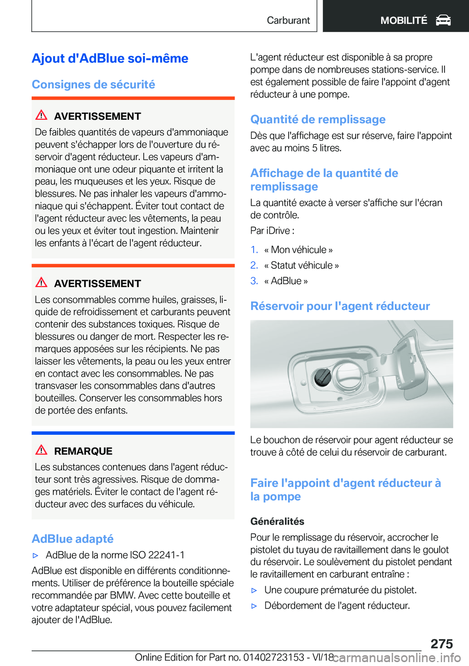 BMW 4 SERIES GRAN COUPE 2019  Notices Demploi (in French) �A�j�o�u�t��d�'�A�d�B�l�u�e��s�o�i�-�m�ê�m�e�C�o�n�s�i�g�n�e�s��d�e��s�é�c�u�r�i�t�é
�A�V�E�R�T�I�S�S�E�M�E�N�T
�D�e��f�a�i�b�l�e�s��q�u�a�n�t�i�t�é�s��d�e��v�a�p�e�u�r�s��d�'�a�m