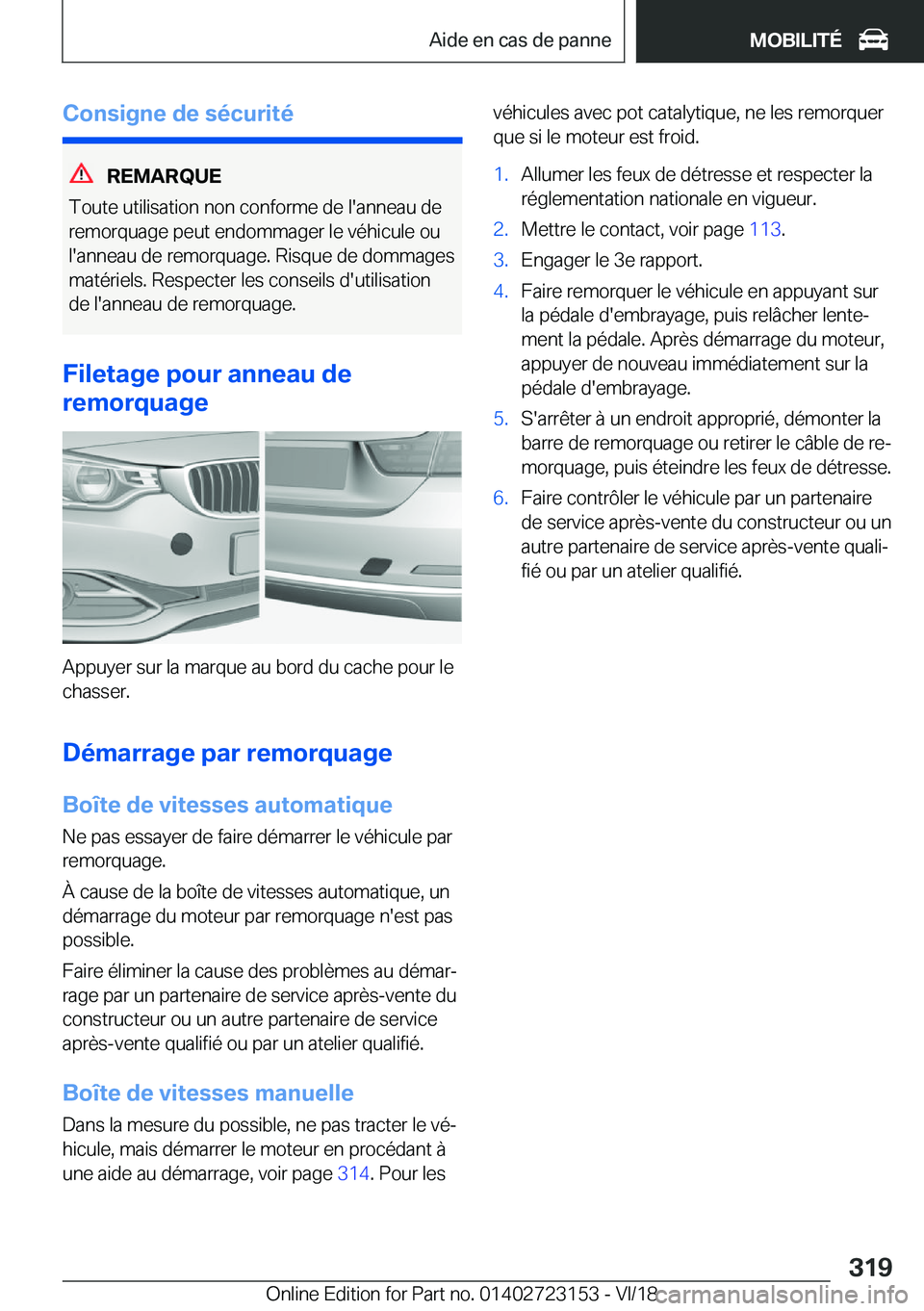 BMW 4 SERIES GRAN COUPE 2019  Notices Demploi (in French) �C�o�n�s�i�g�n�e��d�e��s�é�c�u�r�i�t�é
�R�E�M�A�R�Q�U�E
�T�o�u�t�e��u�t�i�l�i�s�a�t�i�o�n��n�o�n��c�o�n�f�o�r�m�e��d�e��l�'�a�n�n�e�a�u��d�e �r�e�m�o�r�q�u�a�g�e��p�e�u�t��e�n�d�o�m�m�