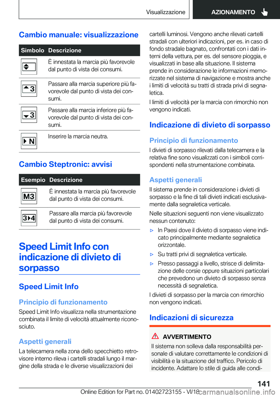 BMW 4 SERIES GRAN COUPE 2019  Libretti Di Uso E manutenzione (in Italian) �C�a�m�b�i�o��m�a�n�u�a�l�e�:��v�i�s�u�a�l�i�z�z�a�z�i�o�n�e�S�i�m�b�o�l�o�D�e�s�c�r�i�z�i�o�n�e�