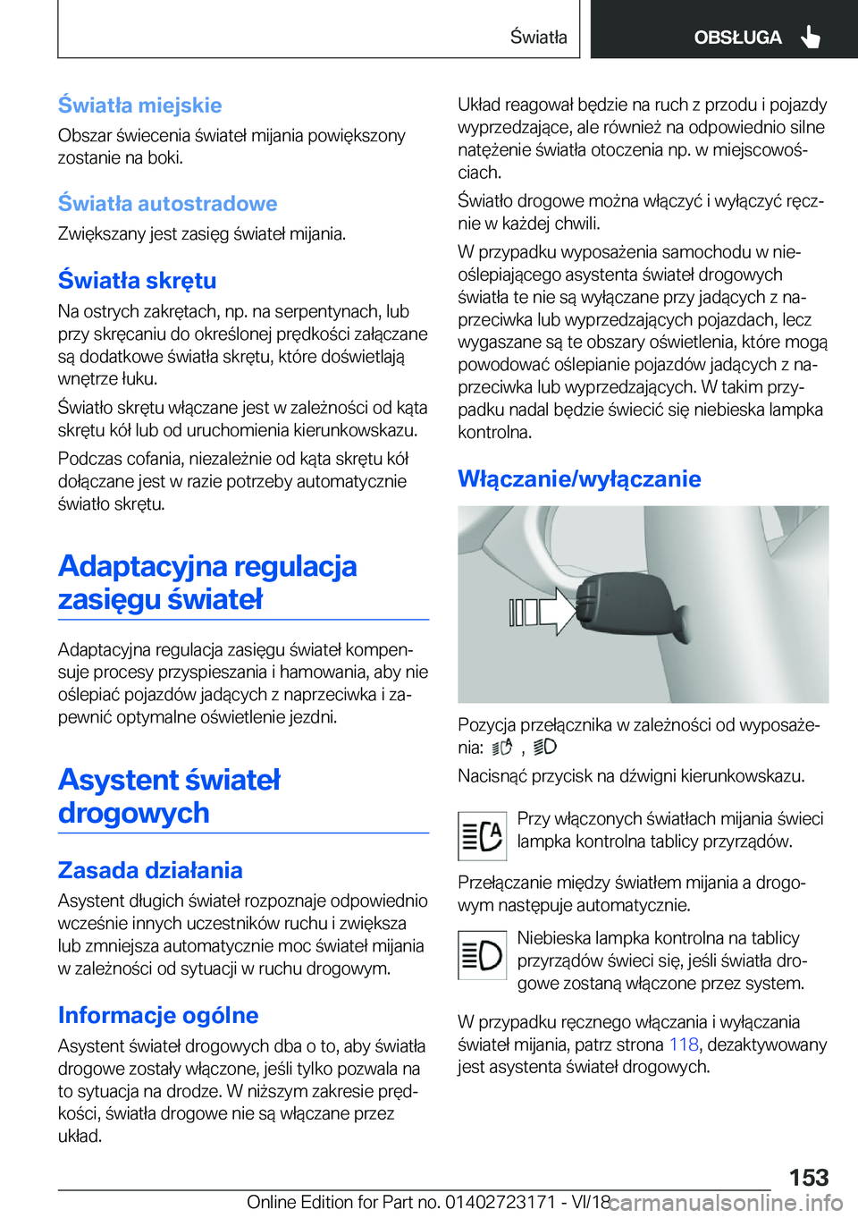 BMW 4 SERIES GRAN COUPE 2019  Instrukcja obsługi (in Polish) �w�i�a�t�ł�a��m�i�e�j�s�k�i�e�O�b�s�z�a�r��w�i�e�c�e�n�i�a��w�i�a�t�e�ł��m�i�j�a�n�i�a��p�o�w�i�
