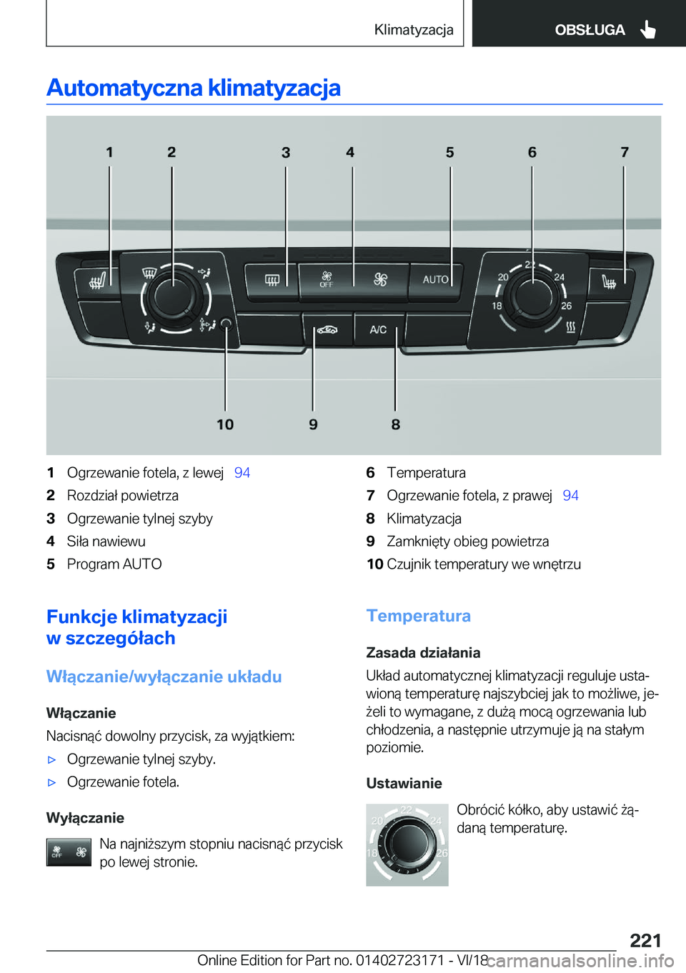 BMW 4 SERIES GRAN COUPE 2019  Instrukcja obsługi (in Polish) �A�u�t�o�m�a�t�y�c�z�n�a��k�l�i�m�a�t�y�z�a�c�j�a�1�O�g�r�z�e�w�a�n�i�e��f�o�t�e�l�a�,��z��l�e�w�e�j\_�9�4�2�R�o�z�d�z�i�a�ł��p�o�w�i�e�t�r�z�a�3�O�g�r�z�e�w�a�n�i�e��t�y�l�n�e�j��s�z�y�b�y�