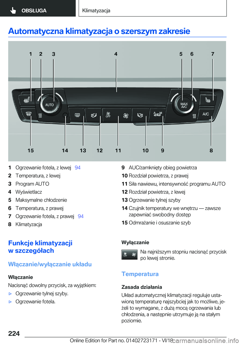 BMW 4 SERIES GRAN COUPE 2019  Instrukcja obsługi (in Polish) �A�u�t�o�m�a�t�y�c�z�n�a��k�l�i�m�a�t�y�z�a�c�j�a��o��s�z�e�r�s�z�y�m��z�a�k�r�e�s�i�e�1�O�g�r�z�e�w�a�n�i�e��f�o�t�e�l�a�,��z��l�e�w�e�j\_�9�4�2�T�e�m�p�e�r�a�t�u�r�a�,��z��l�e�w�e�j�3�P�r