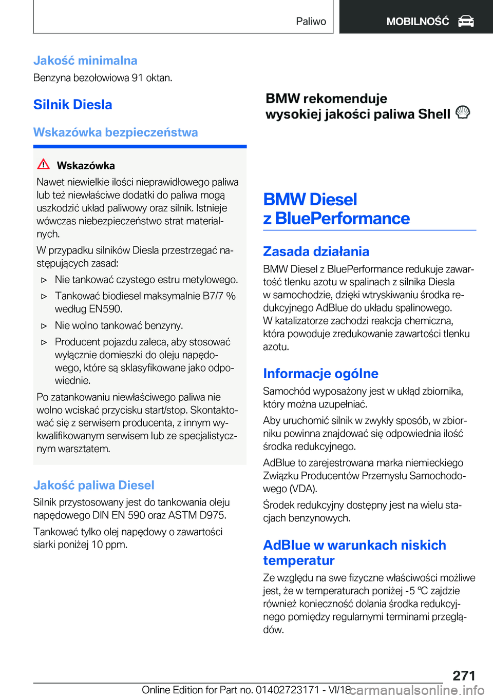 BMW 4 SERIES GRAN COUPE 2019  Instrukcja obsługi (in Polish) �J�a�k�o�ć��m�i�n�i�m�a�l�n�a
�B�e�n�z�y�n�a��b�e�z�o�ł�o�w�i�o�w�a��9�1��o�k�t�a�n�.
�S�i�l�n�i�k��D�i�e�s�l�a �W�s�k�a�z�