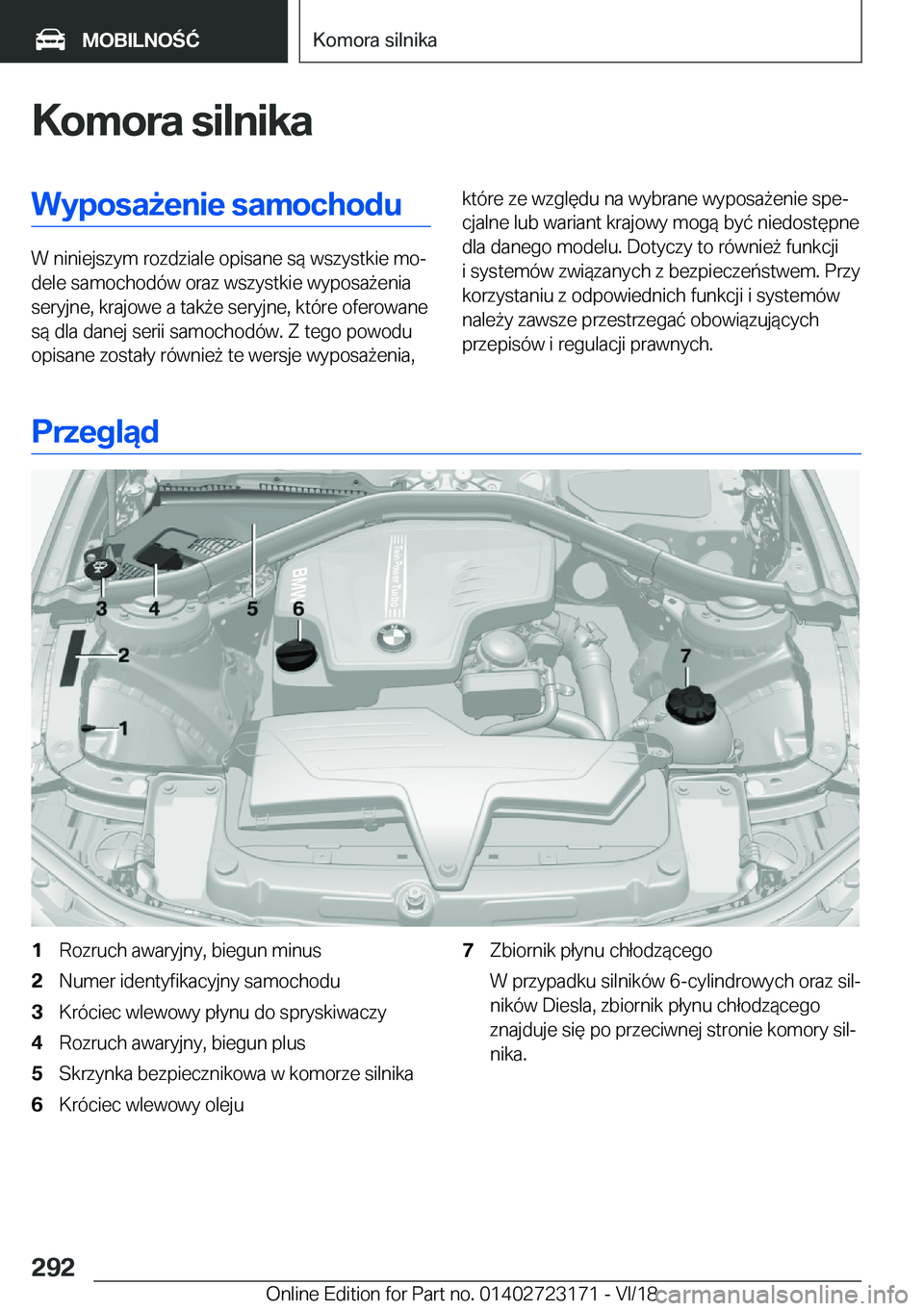 BMW 4 SERIES GRAN COUPE 2019  Instrukcja obsługi (in Polish) �K�o�m�o�r�a��s�i�l�n�i�k�a�W�y�p�o�s�a9�e�n�i�e��s�a�m�o�c�h�o�d�u
�W��n�i�n�i�e�j�s�z�y�m��r�o�z�d�z�i�a�l�e��o�p�i�s�a�n�e��s�