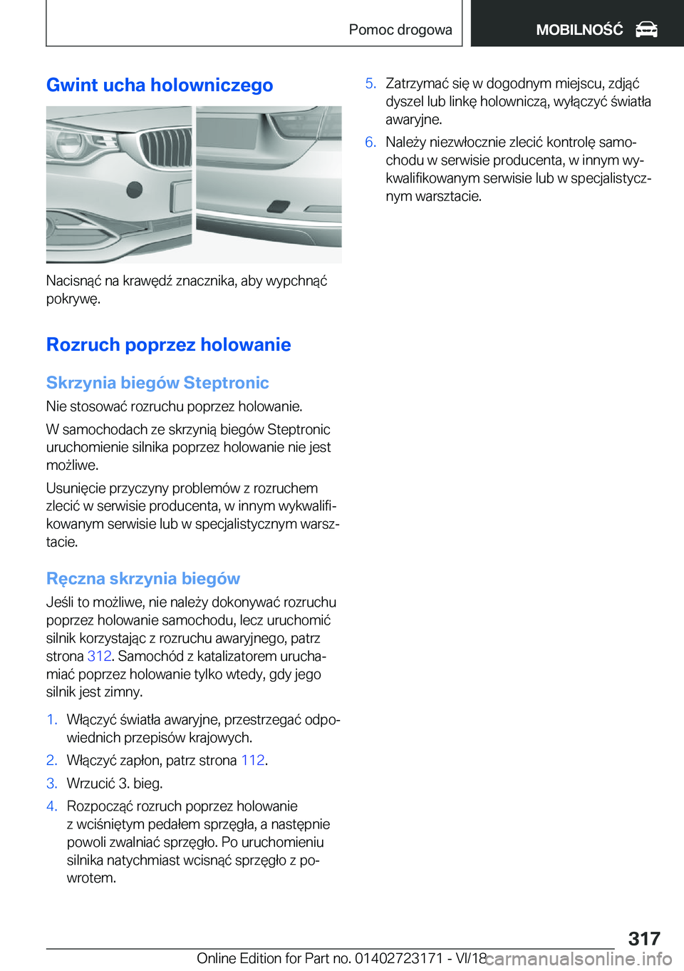 BMW 4 SERIES GRAN COUPE 2019  Instrukcja obsługi (in Polish) �G�w�i�n�t��u�c�h�a��h�o�l�o�w�n�i�c�z�e�g�o
�N�a�c�i�s�n�
