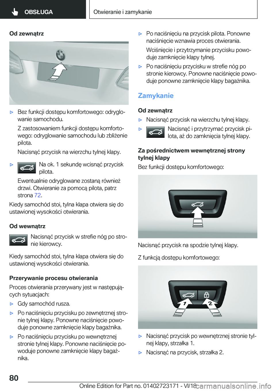 BMW 4 SERIES GRAN COUPE 2019  Instrukcja obsługi (in Polish) �O�d��z�e�w�n�ą�t�r�z'x�B�e�z��f�u�n�k�c�j�i��d�o�s�t�