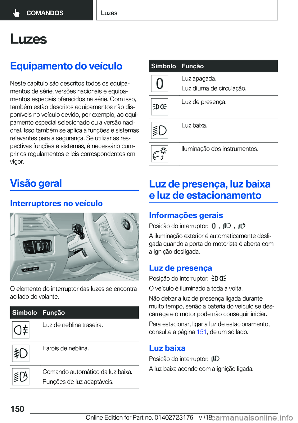 BMW 4 SERIES GRAN COUPE 2019  Manual do condutor (in Portuguese) �L�u�z�e�s�E�q�u�i�p�a�m�e�n�t�o��d�o��v�e�