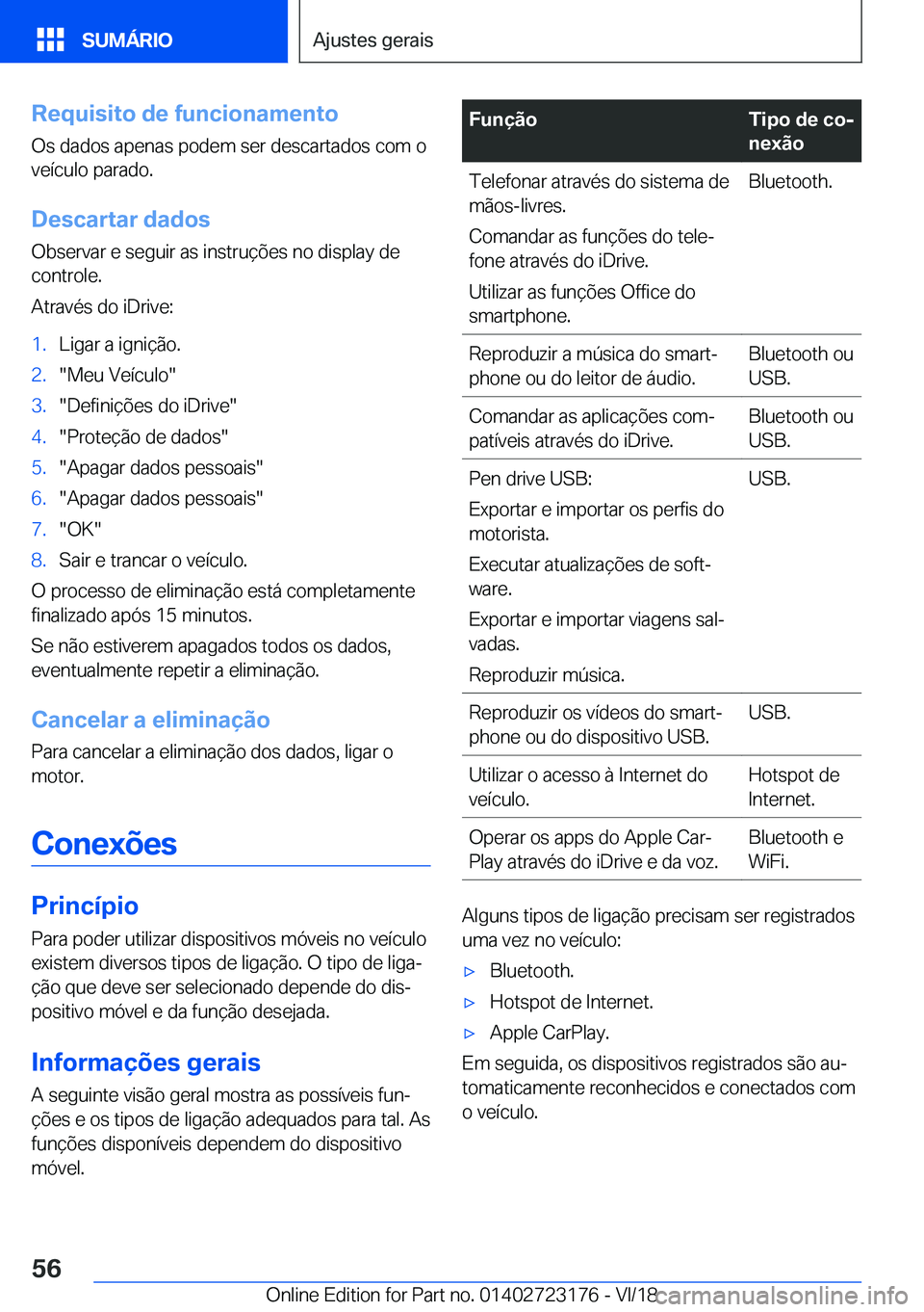 BMW 4 SERIES GRAN COUPE 2019  Manual do condutor (in Portuguese) �R�e�q�u�i�s�i�t�o��d�e��f�u�n�c�i�o�n�a�m�e�n�t�o�O�s��d�a�d�o�s��a�p�e�n�a�s��p�o�d�e�m��s�e�r��d�e�s�c�a�r�t�a�d�o�s��c�o�m��o
�v�e�