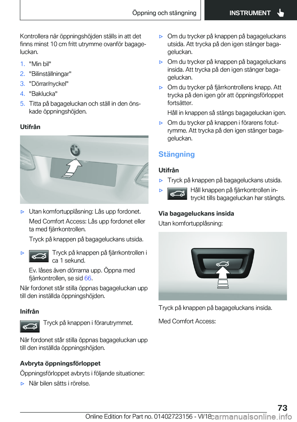 BMW 4 SERIES GRAN COUPE 2019  InstruktionsbÖcker (in Swedish) �K�o�n�t�r�o�l�l�e�r�a��n�ä�r��